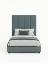 Cama MODERN LUXURY VIXY con tela acanalada sueve, Cabecera con patrones de 120 cm altura y 30 cm ancho, con tapicería de Calidad Superior + Base de cama Reforzado con angulos de Acero + Somier de Alta Resistencia + Luz LED ambiental con control remoto