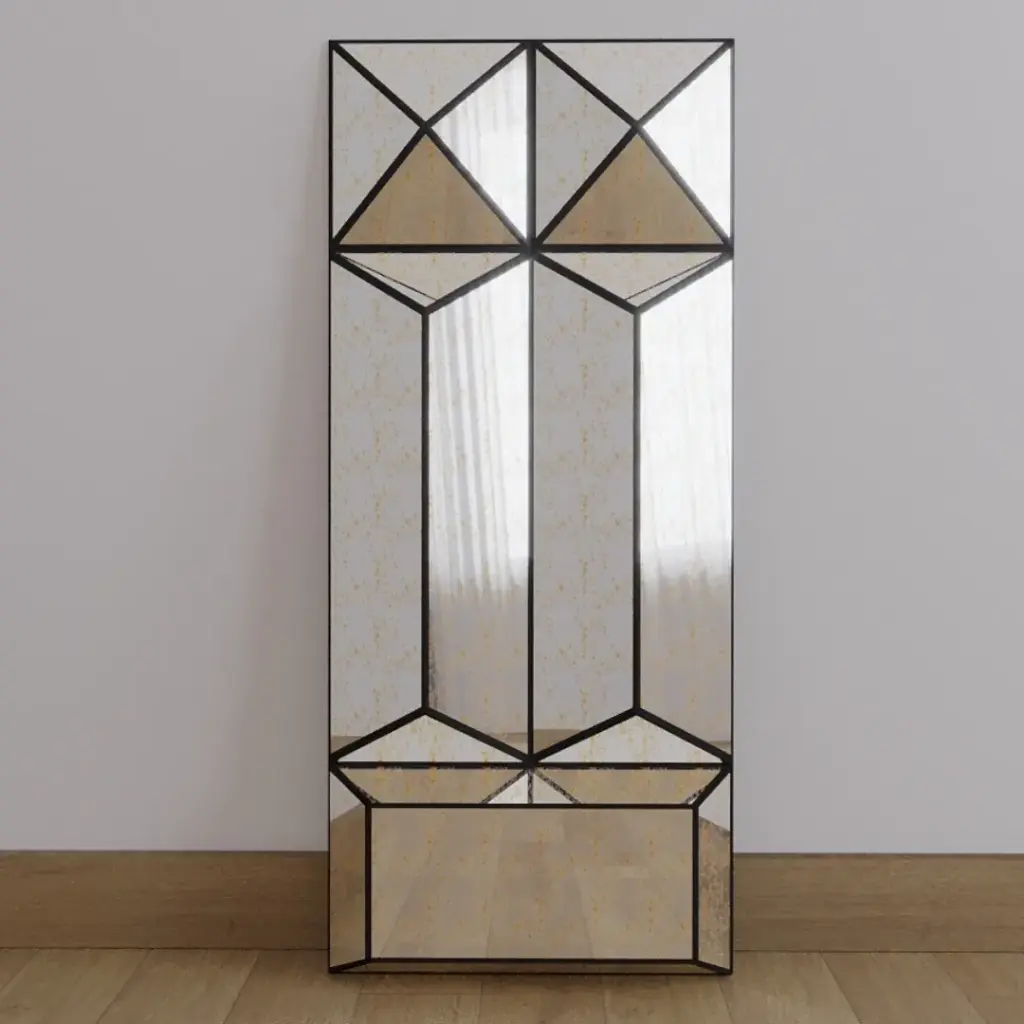 WALL FURNITURE PANELING® Accesorios, Espejo 3D artesanal con terminado avejentado, Hecho a mano con figuras geométricas intercaladas y tecnología de sujeción a Muro