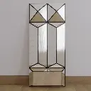 WALL FURNITURE PANELING® Accesorios, Espejo 3D artesanal con terminado avejentado, Hecho a mano con figuras geométricas intercaladas y tecnología de sujeción a Muro