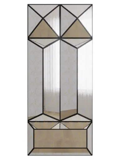 WALL FURNITURE PANELING® Accesorios, Espejo 3D artesanal con terminado avejentado, Hecho a mano con figuras geométricas intercaladas y tecnología de sujeción a Muro