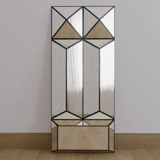 WALL FURNITURE PANELING® Accesorios, Espejo 3D artesanal con terminado avejentado, Hecho a mano con figuras geométricas intercaladas y tecnología de sujeción a Muro